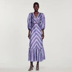 Abito A Trecce Con Stampa Floreale>Sandro Paris Cheap