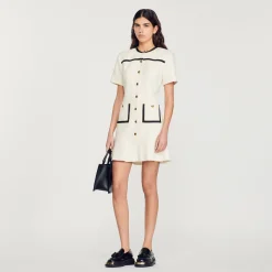 Abito Corto Con Bottoni In Tweed>Sandro Paris Fashion