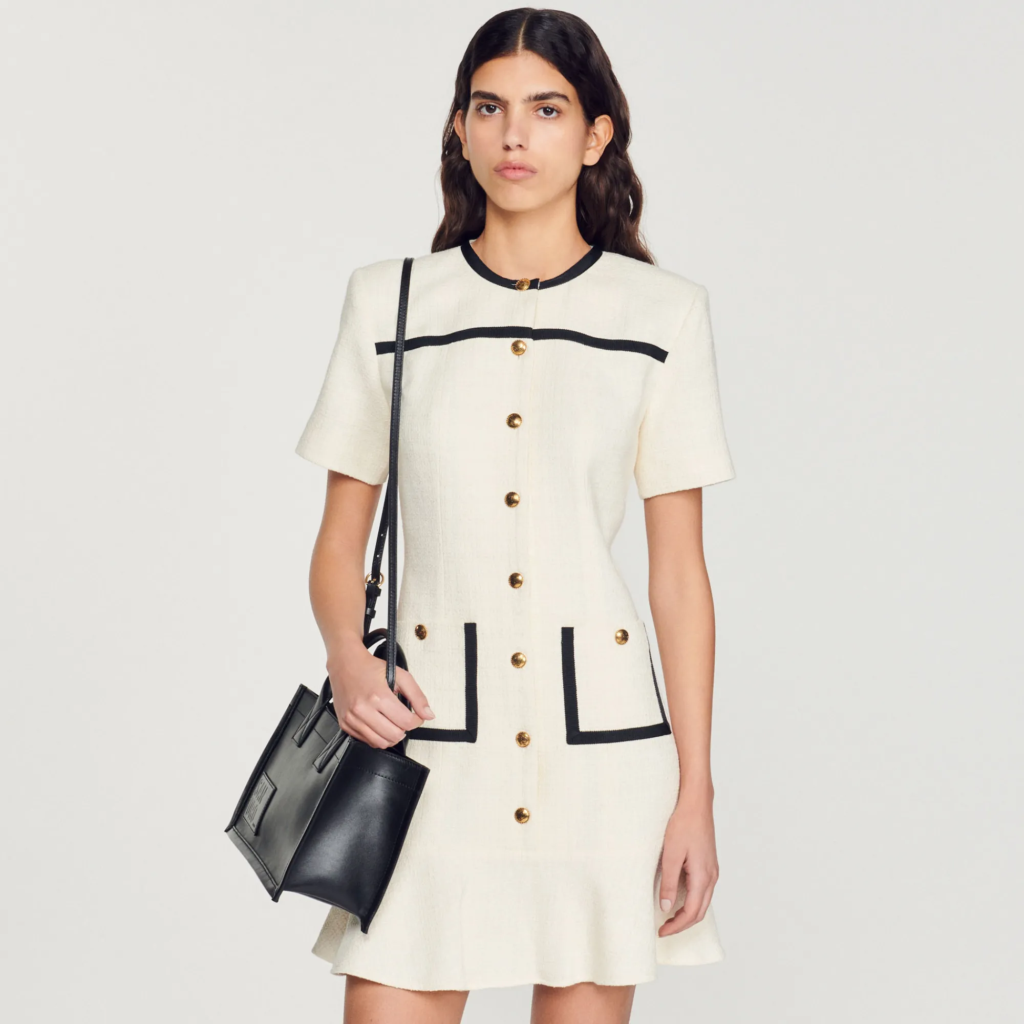 Abito Corto Con Bottoni In Tweed>Sandro Paris Fashion
