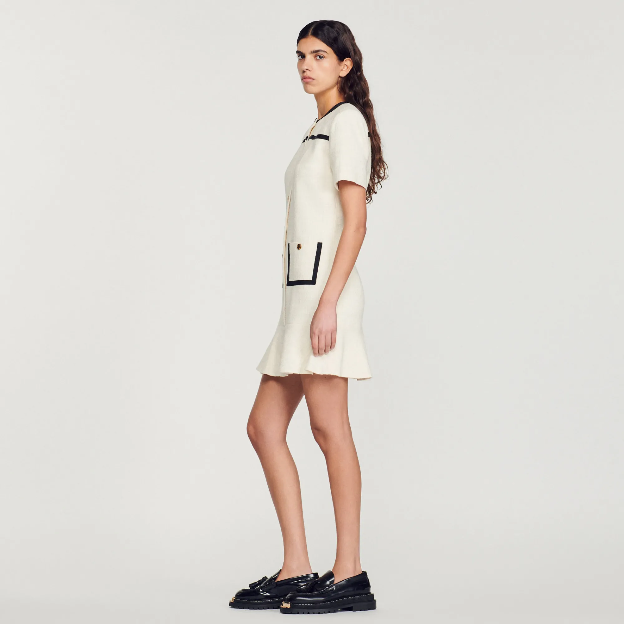 Abito Corto Con Bottoni In Tweed>Sandro Paris Fashion