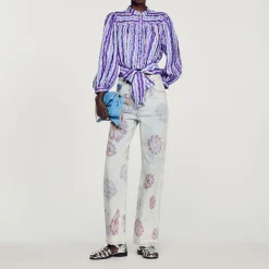 Camicia Corta In Seta Con Stampa A Fiori>Sandro Paris Store