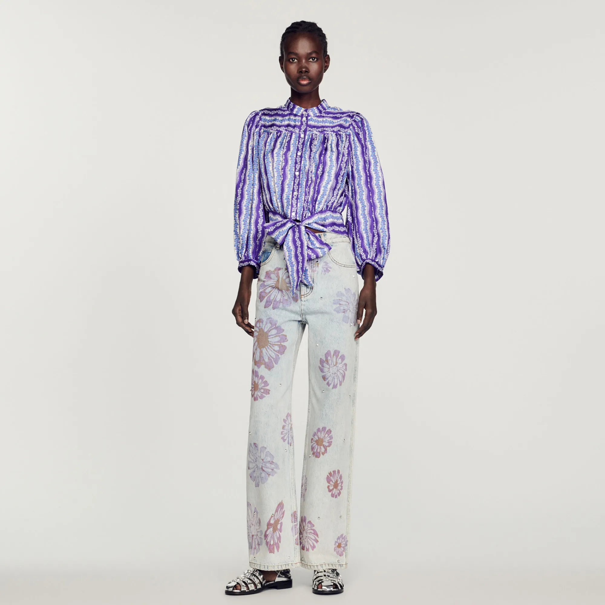 Camicia Corta In Seta Con Stampa A Fiori>Sandro Paris Store