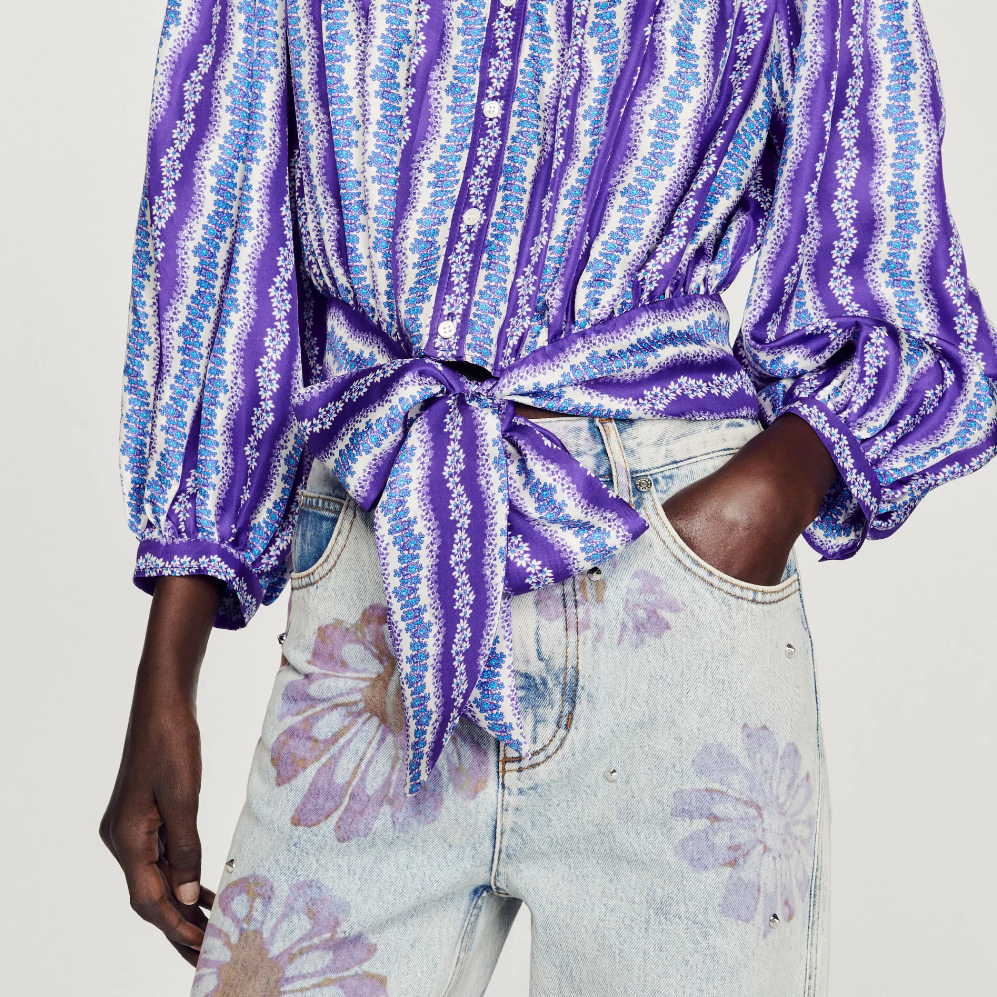 Camicia Corta In Seta Con Stampa A Fiori>Sandro Paris Store