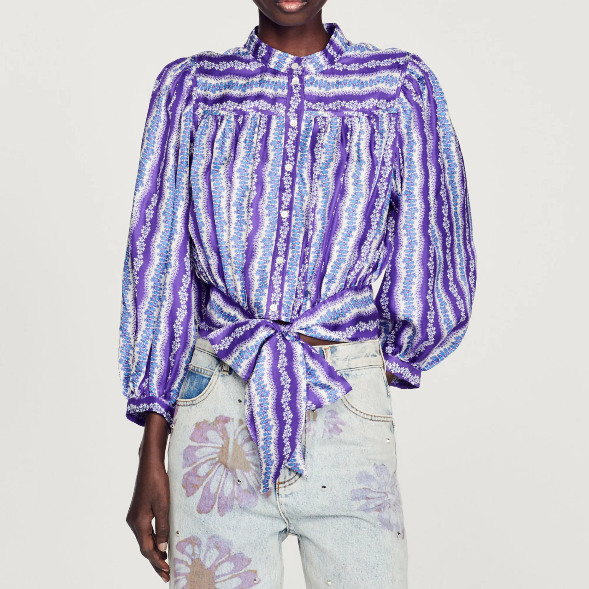 Camicia Corta In Seta Con Stampa A Fiori>Sandro Paris Store