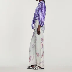 Camicia Corta In Seta Con Stampa A Fiori><noscript><img width=