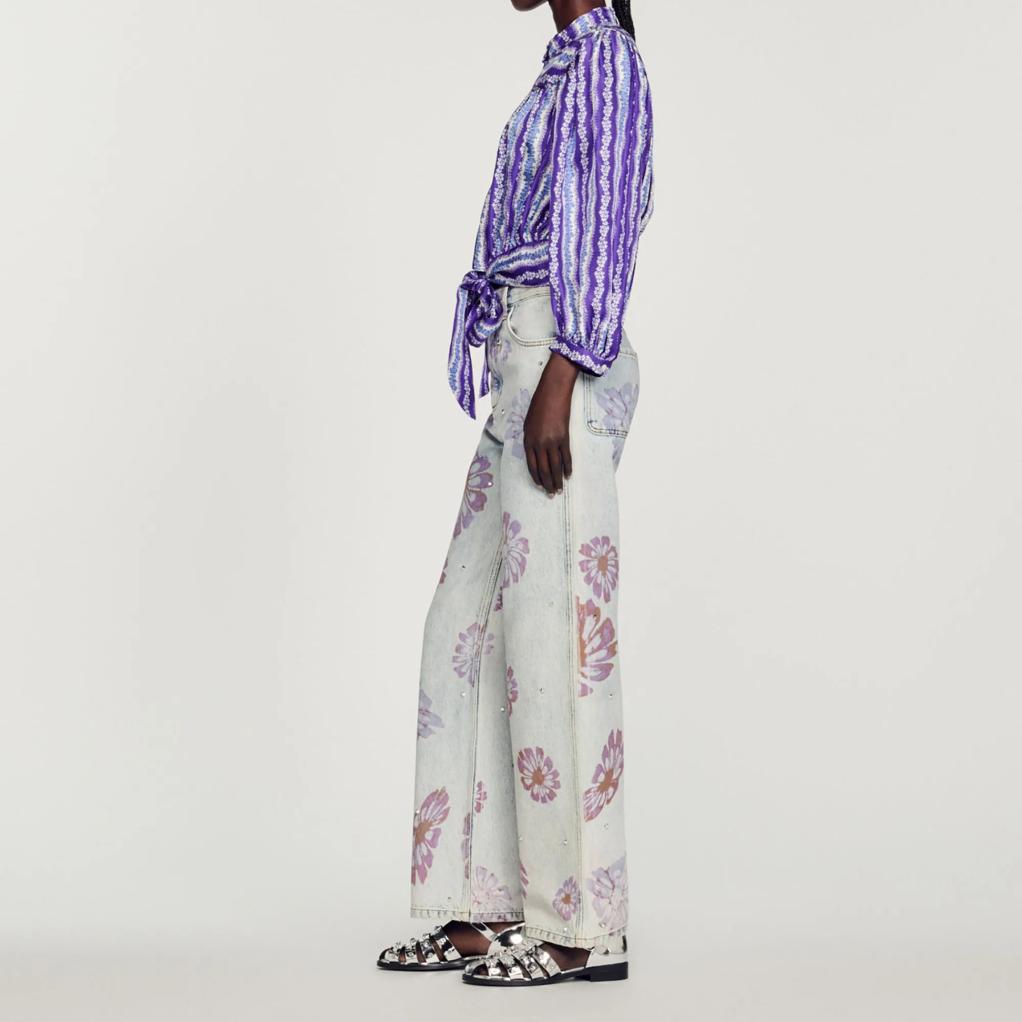Camicia Corta In Seta Con Stampa A Fiori>Sandro Paris Store
