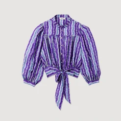 Camicia Corta In Seta Con Stampa A Fiori><noscript><img width=