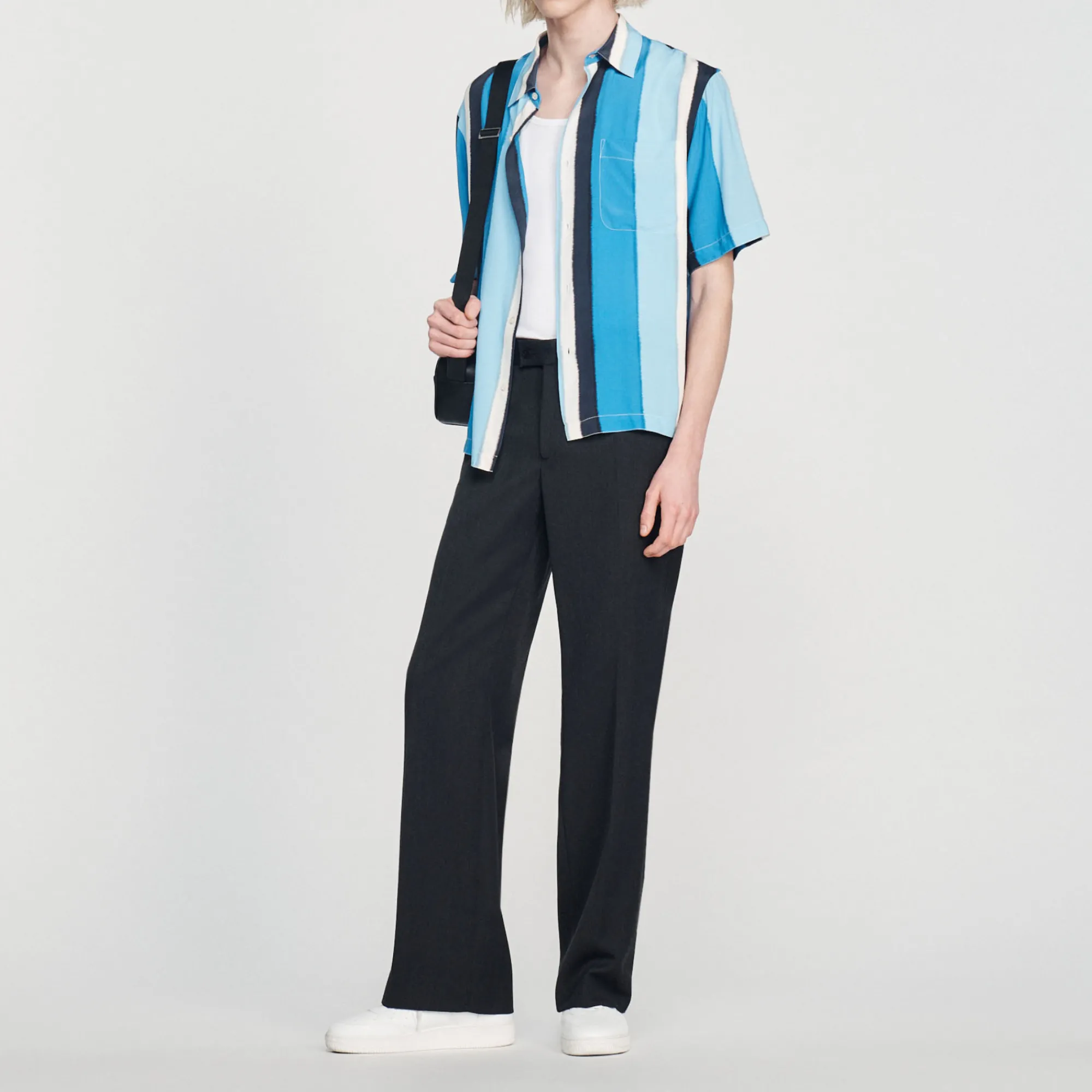 Camicia Fluida A Righe A Maniche Corte>Sandro Paris Discount