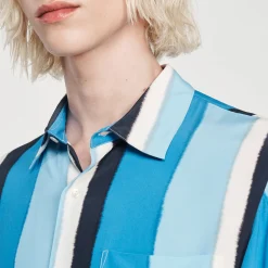 Camicia Fluida A Righe A Maniche Corte><noscript><img width=