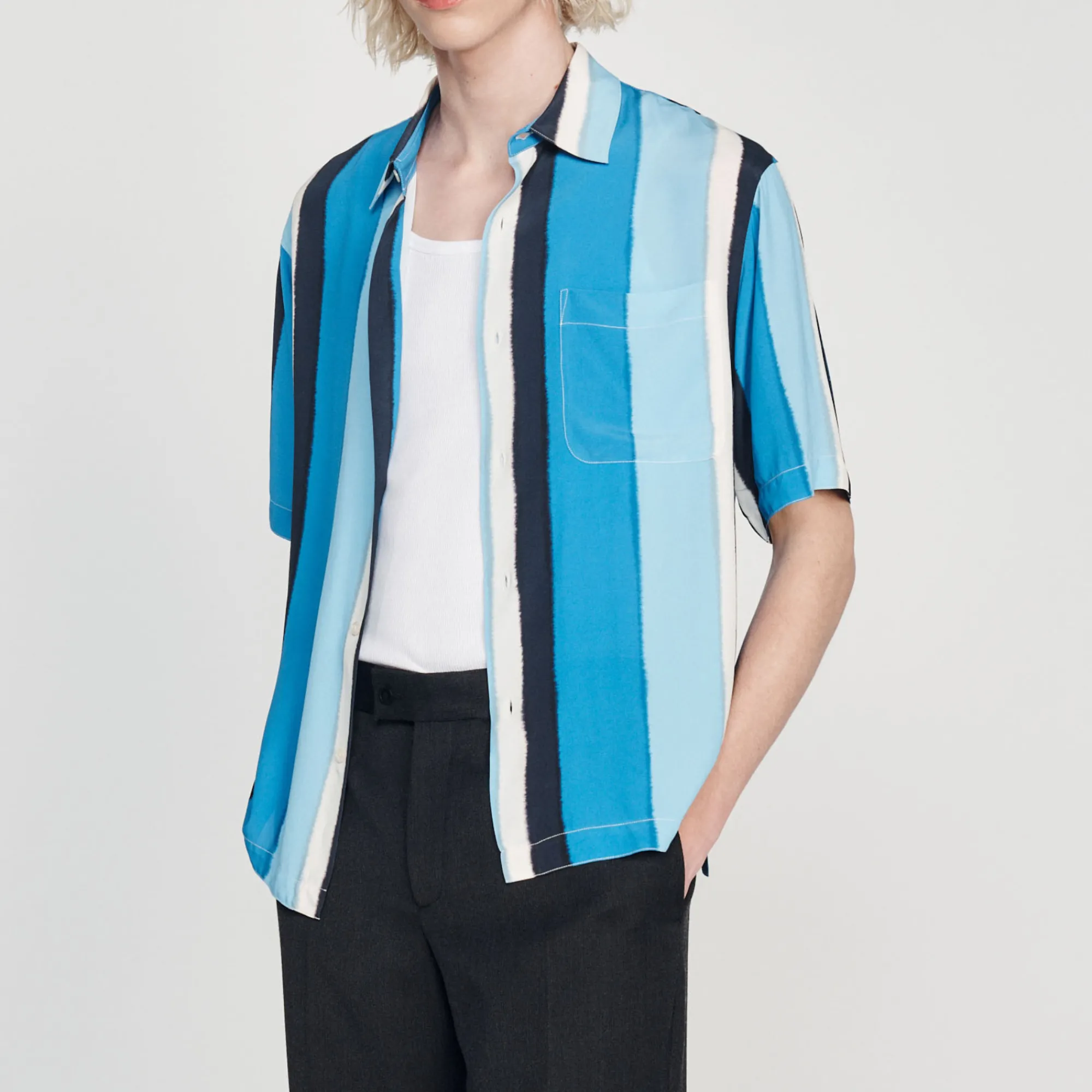 Camicia Fluida A Righe A Maniche Corte>Sandro Paris Discount