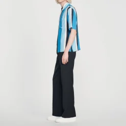Camicia Fluida A Righe A Maniche Corte><noscript><img width=