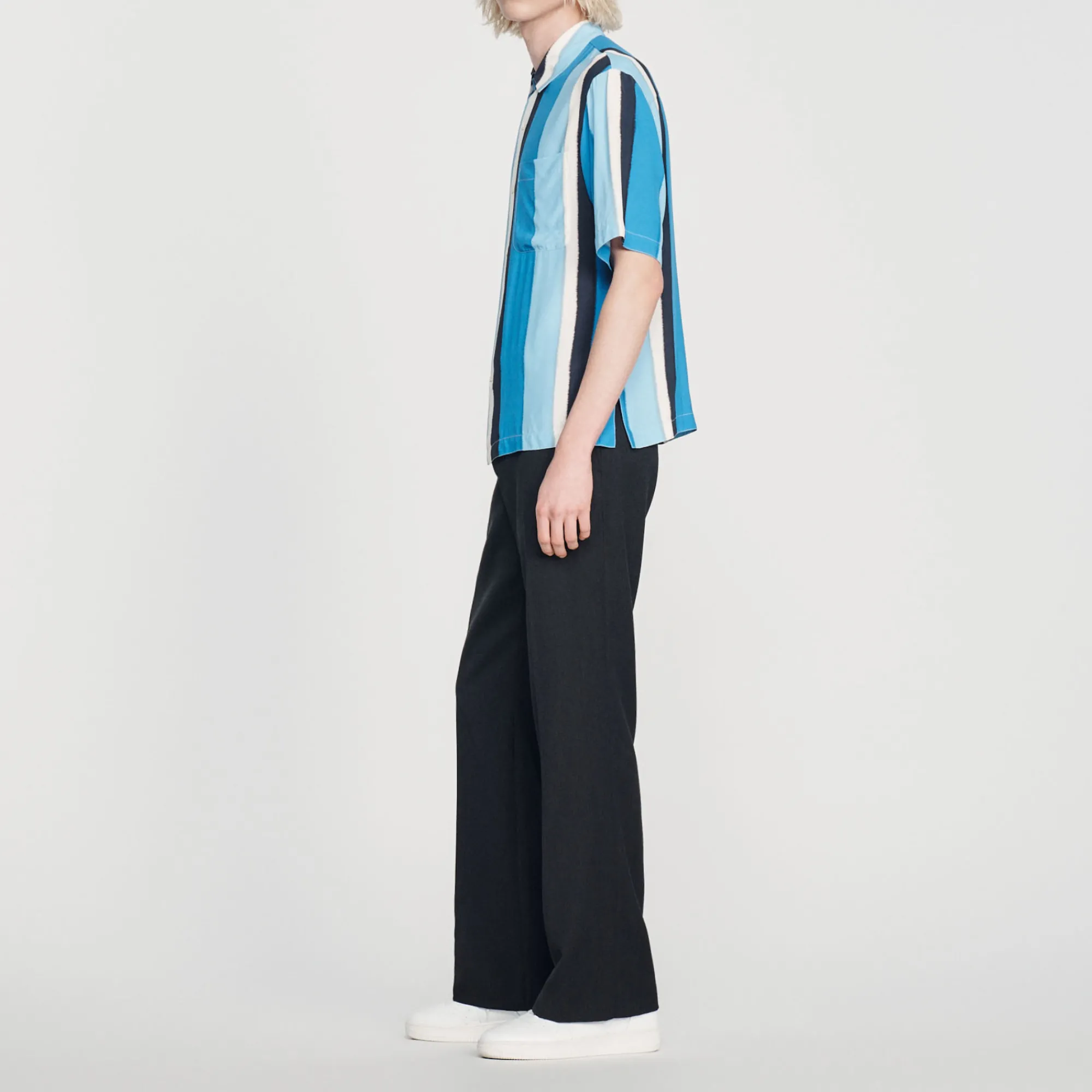 Camicia Fluida A Righe A Maniche Corte>Sandro Paris Discount