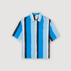 Camicia Fluida A Righe A Maniche Corte><noscript><img width=