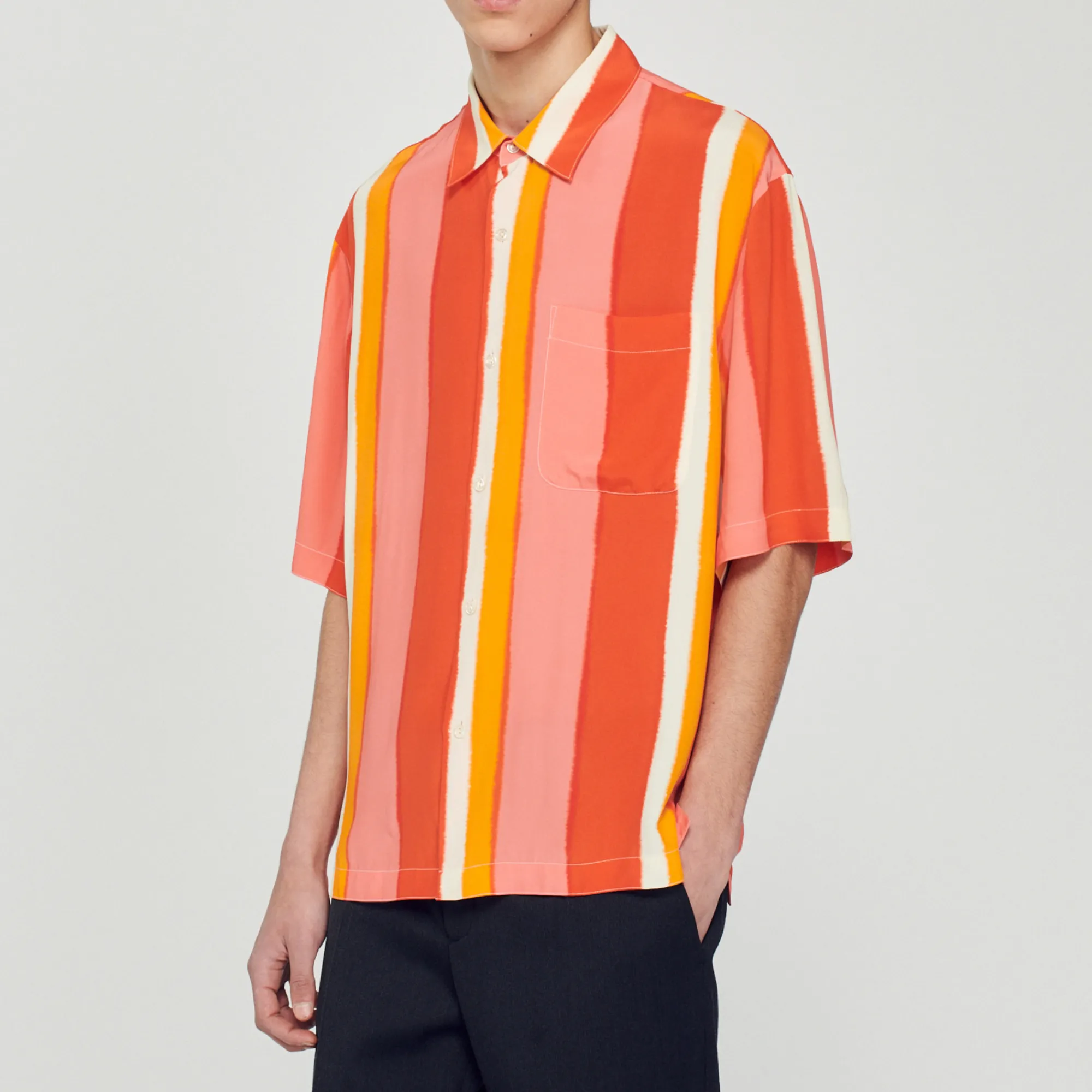 Camicia Fluida A Righe A Maniche Corte>Sandro Paris Discount