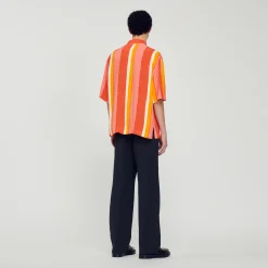 Camicia Fluida A Righe A Maniche Corte><noscript><img width=