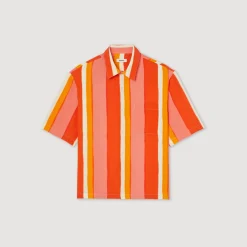 Camicia Fluida A Righe A Maniche Corte><noscript><img width=