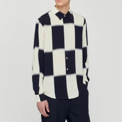 Camicia Fluida Con Stampa A Quadri><noscript><img width=