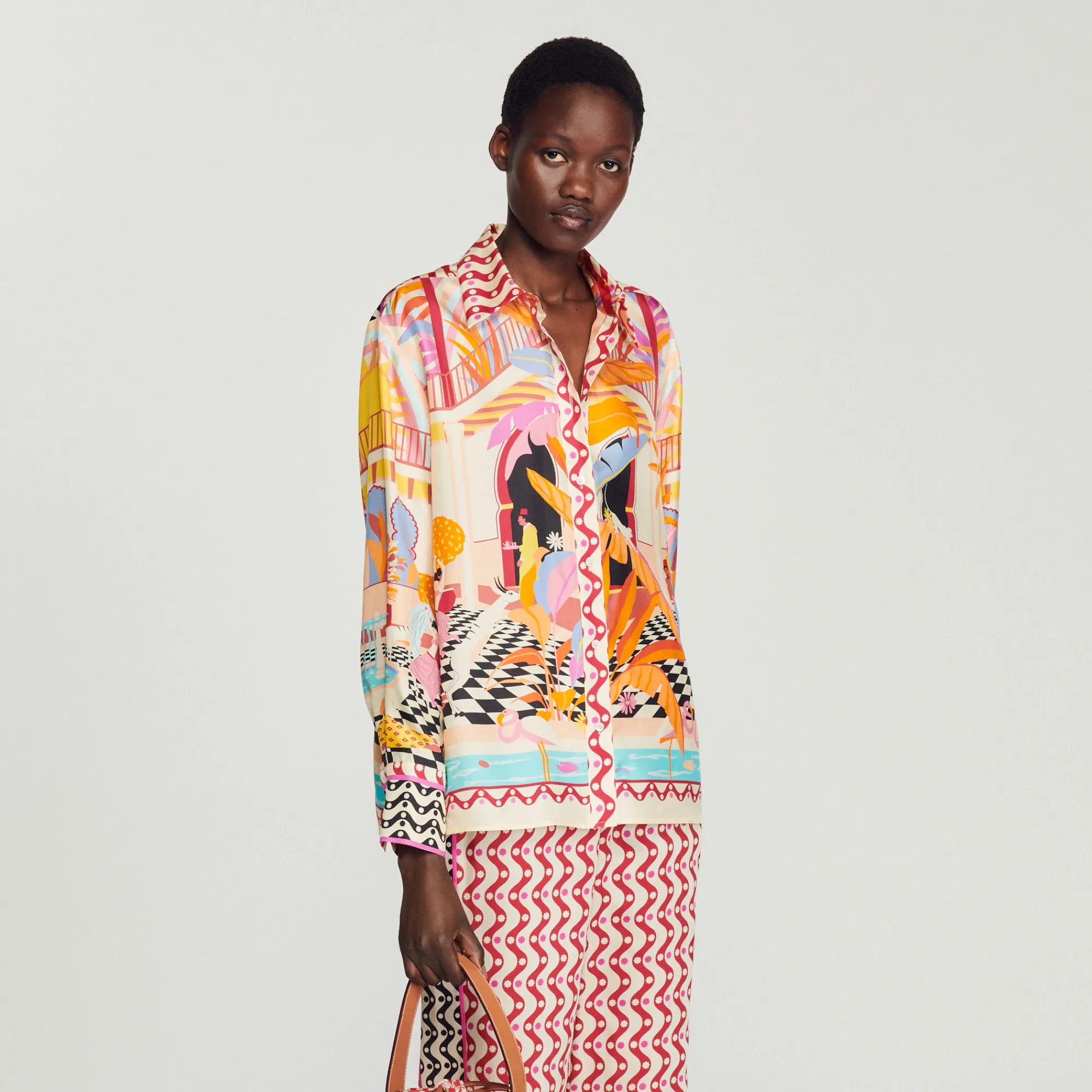 Camicia In Seta Stampata>Sandro Paris Shop