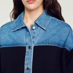 Cardigan Bimateriale Stile Giacca><noscript><img width=