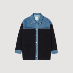 Cardigan Bimateriale Stile Giacca><noscript><img width=