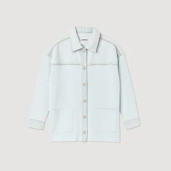 Cardigan-Cappotto In Denim E Maglia><noscript><img width=