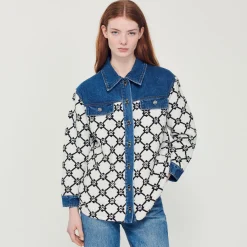 Cardigan-Cappotto In Maglia E Denim><noscript><img width=