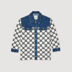 Cardigan-Cappotto In Maglia E Denim><noscript><img width=