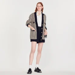 Cardigan-Cappotto Lungo In Pied-De-Poule>Sandro Paris Clearance