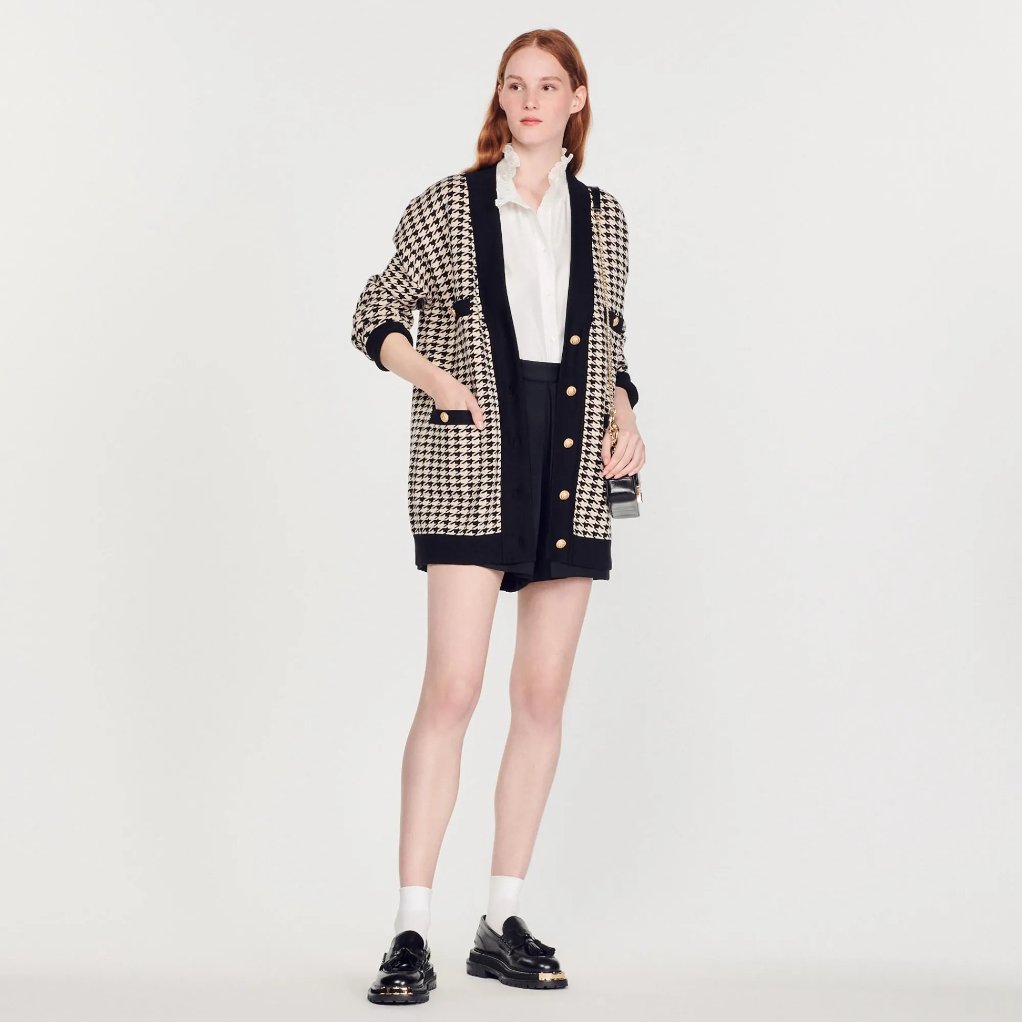 Cardigan-Cappotto Lungo In Pied-De-Poule>Sandro Paris Clearance