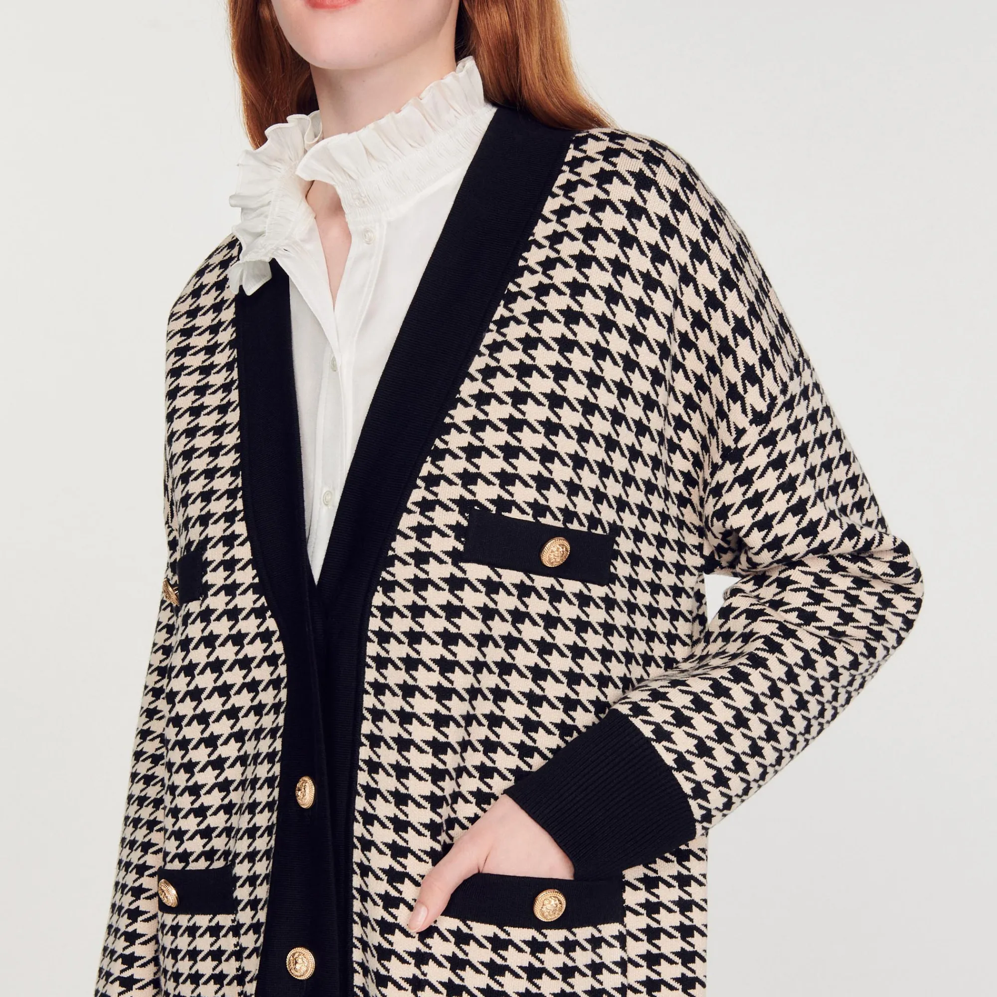 Cardigan-Cappotto Lungo In Pied-De-Poule>Sandro Paris Clearance