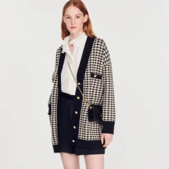 Cardigan-Cappotto Lungo In Pied-De-Poule><noscript><img width=