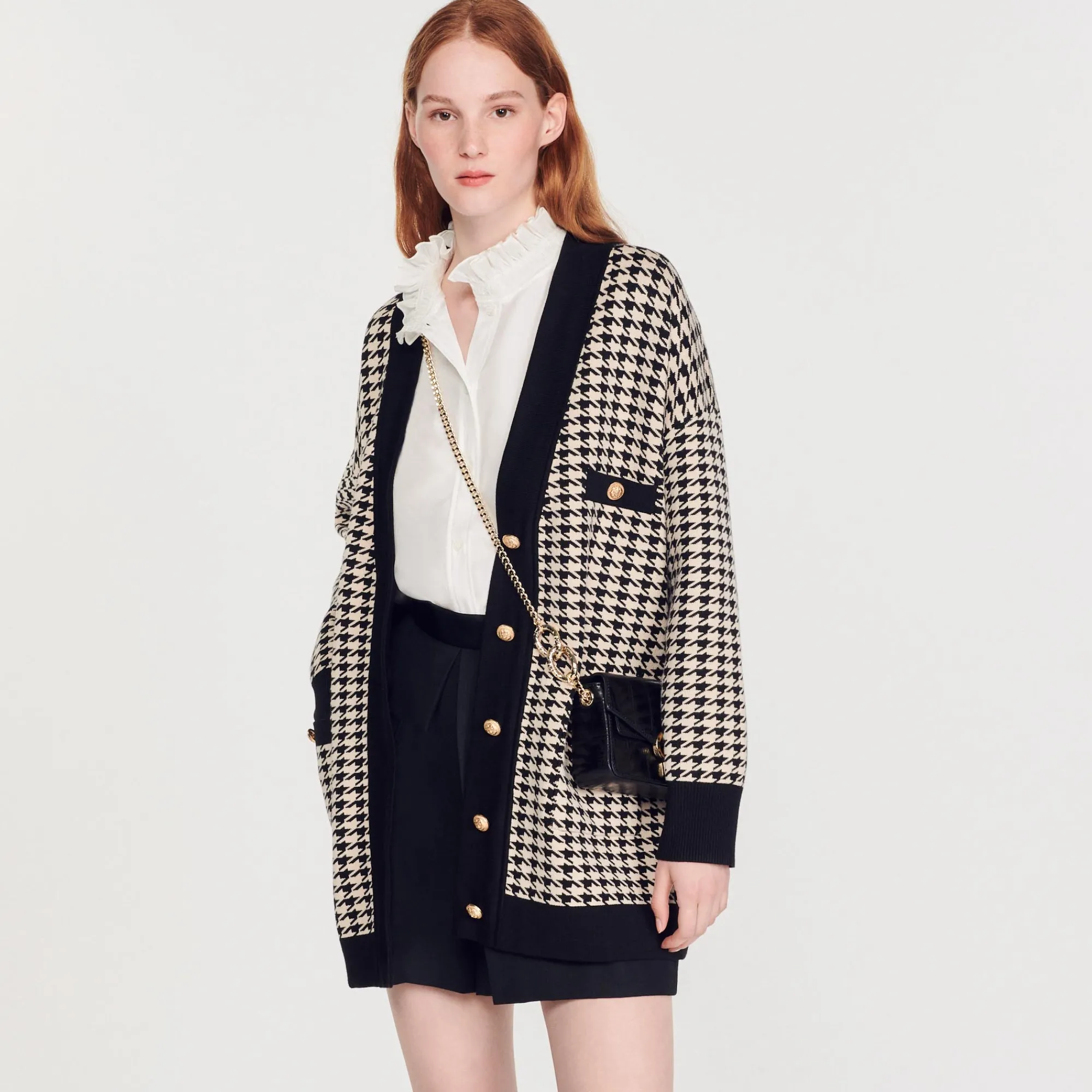 Cardigan-Cappotto Lungo In Pied-De-Poule>Sandro Paris Clearance