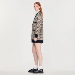Cardigan-Cappotto Lungo In Pied-De-Poule><noscript><img width=