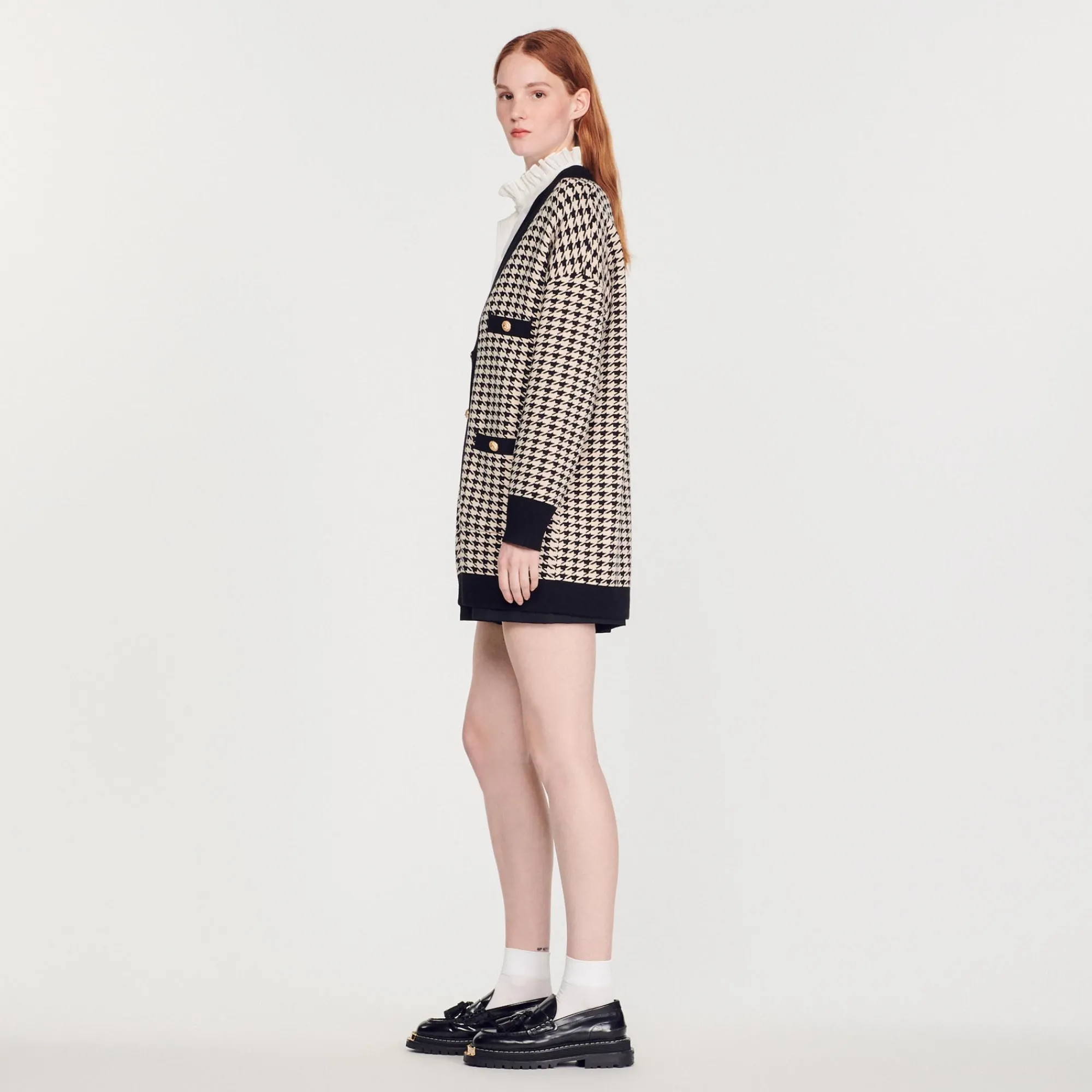 Cardigan-Cappotto Lungo In Pied-De-Poule>Sandro Paris Clearance