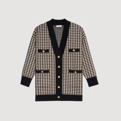 Cardigan-Cappotto Lungo In Pied-De-Poule><noscript><img width=