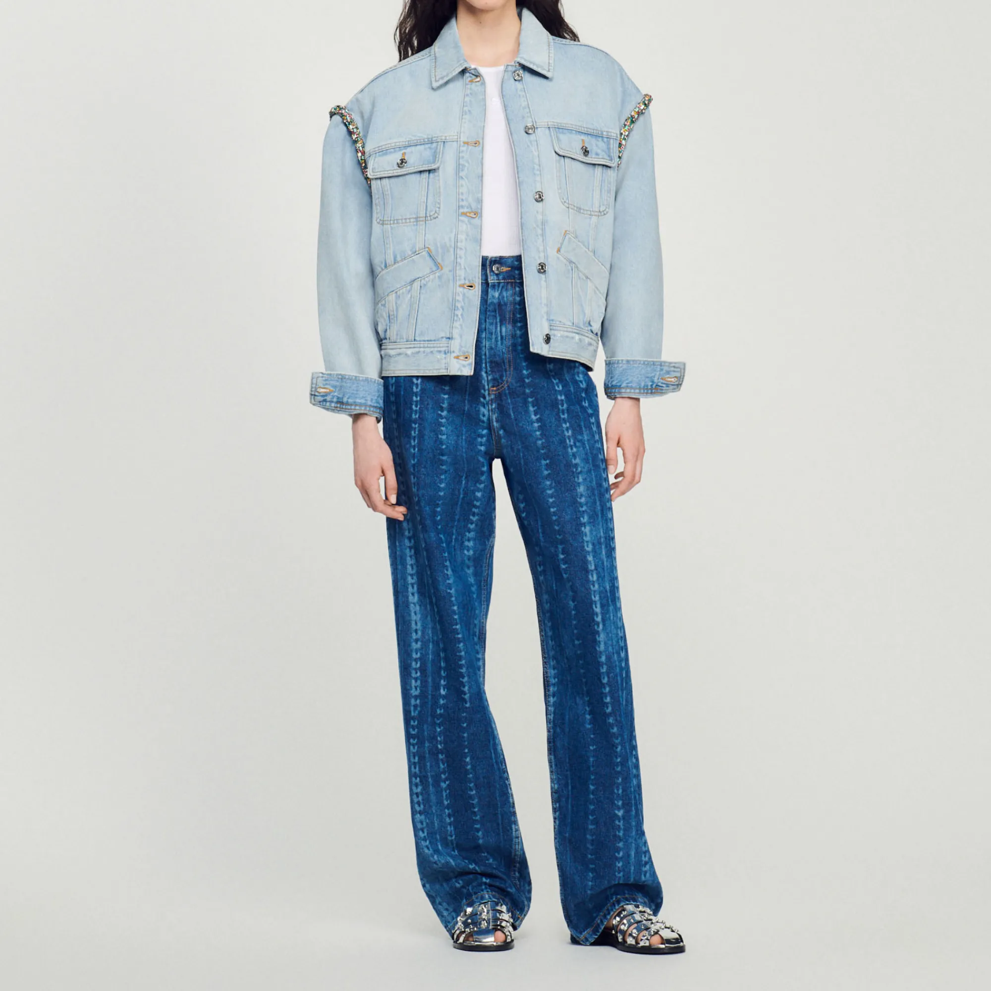Giacca In Jeans Con Strass>Sandro Paris Flash Sale