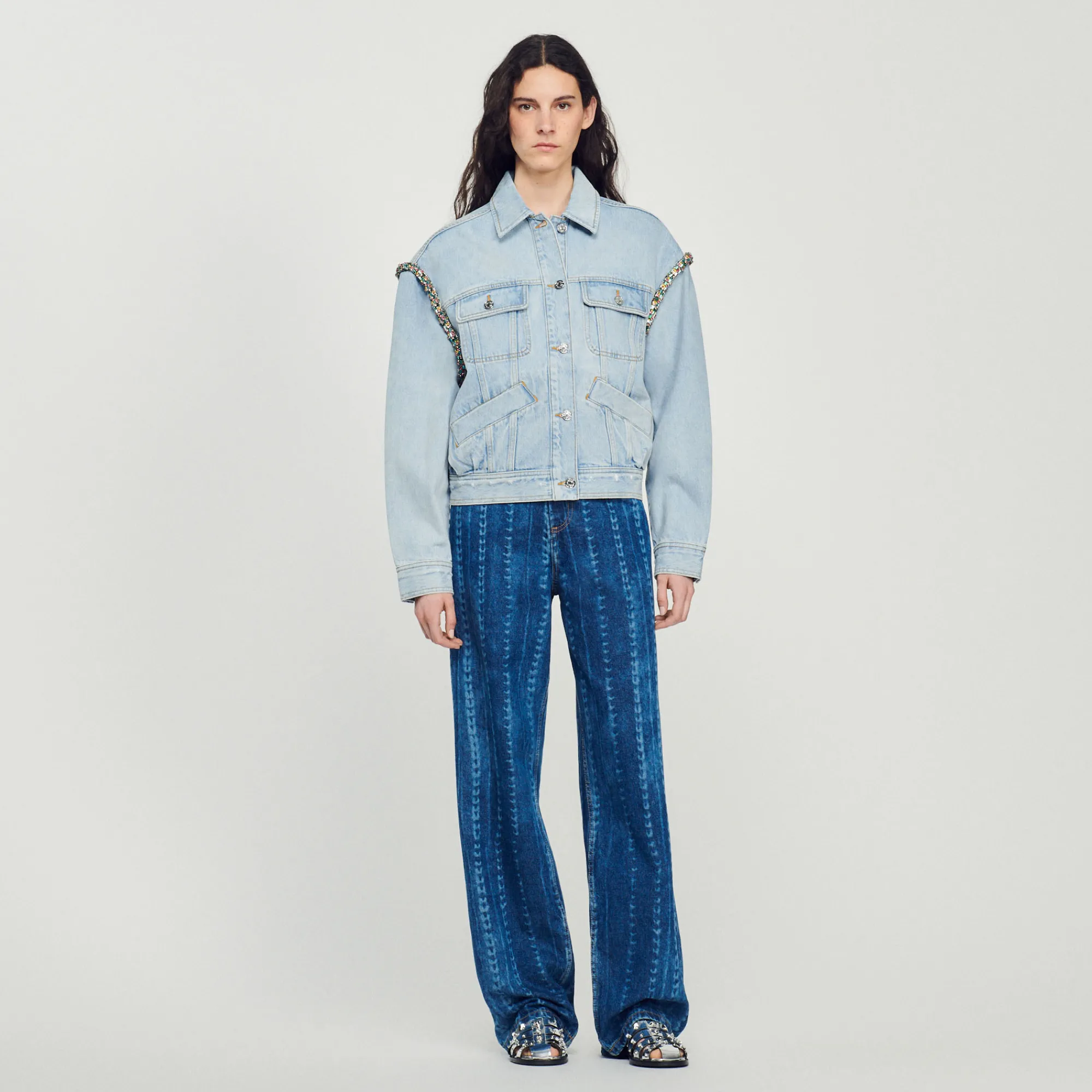 Giacca In Jeans Con Strass>Sandro Paris Flash Sale