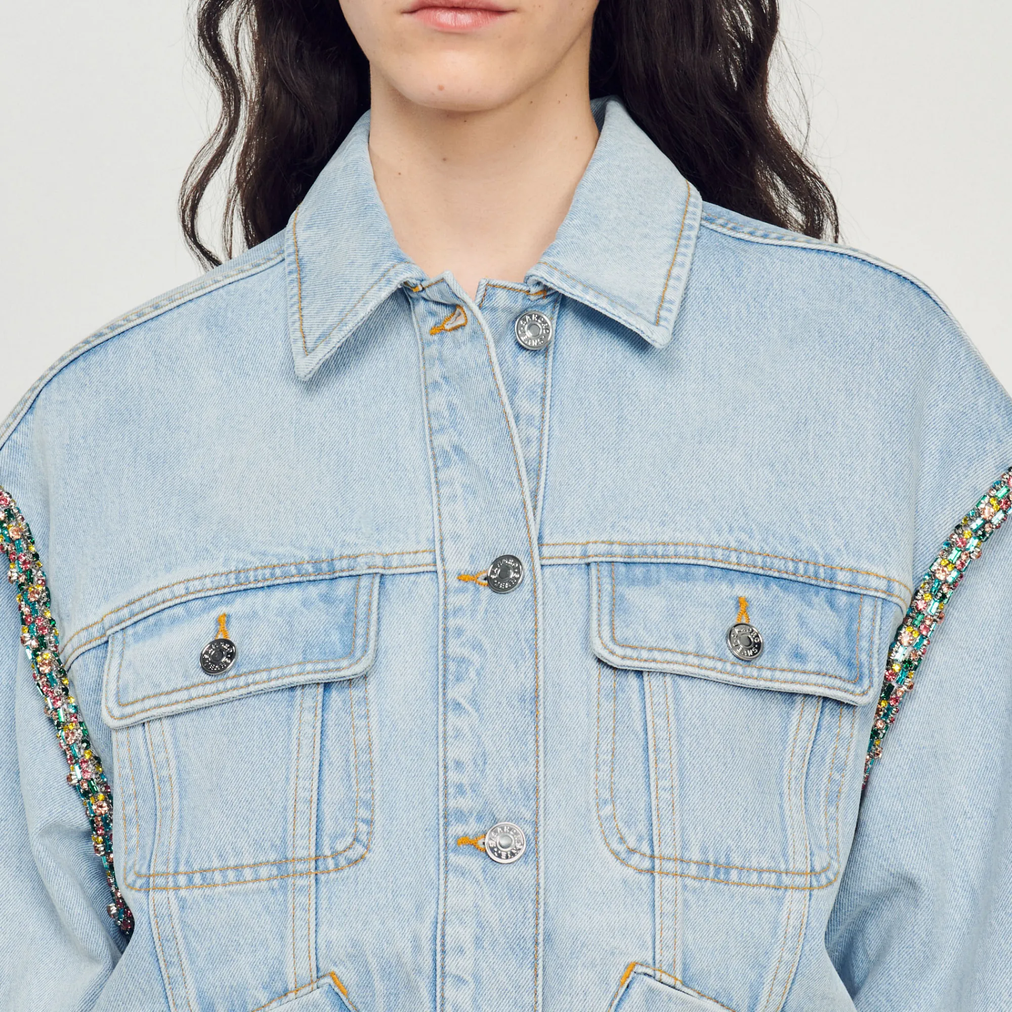 Giacca In Jeans Con Strass>Sandro Paris Flash Sale