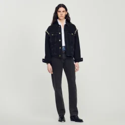 Giacca In Jeans Oversize Con Strass>Sandro Paris Cheap