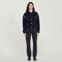 Giacca In Jeans Oversize Con Strass>Sandro Paris Cheap