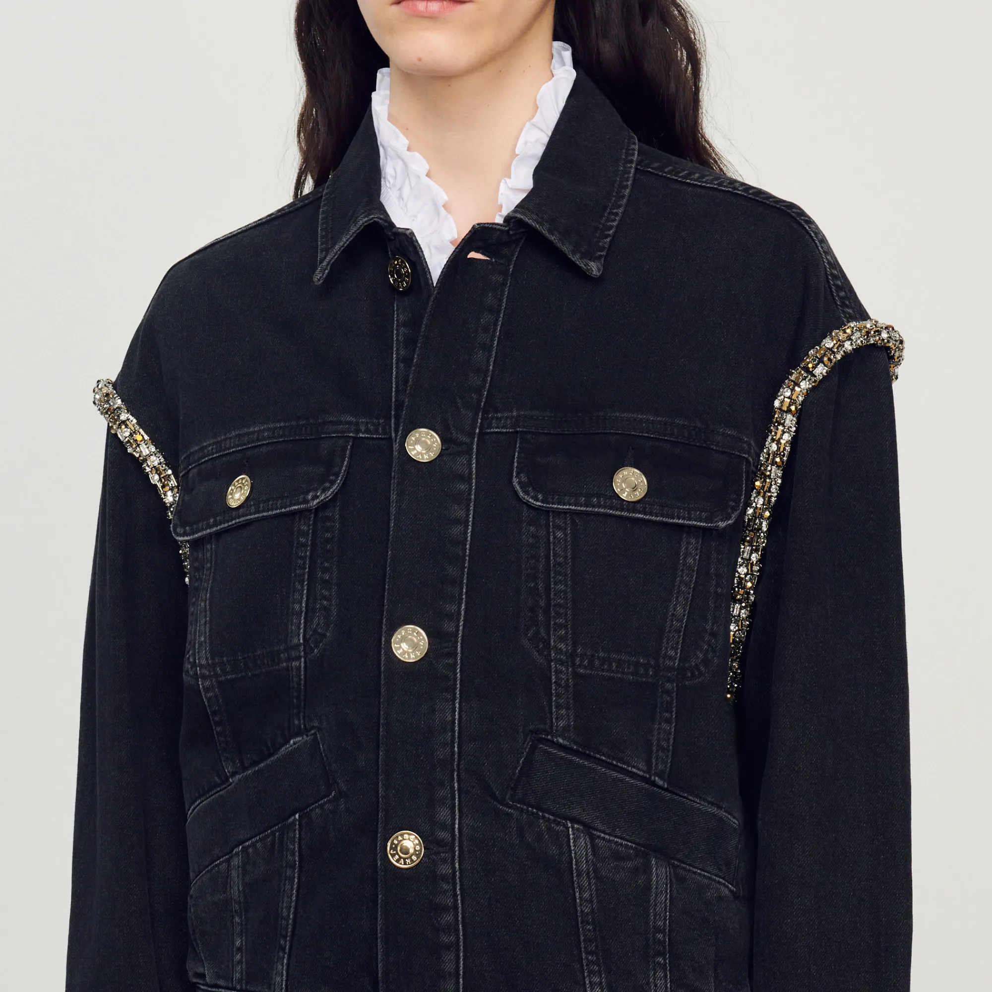 Giacca In Jeans Oversize Con Strass>Sandro Paris Cheap