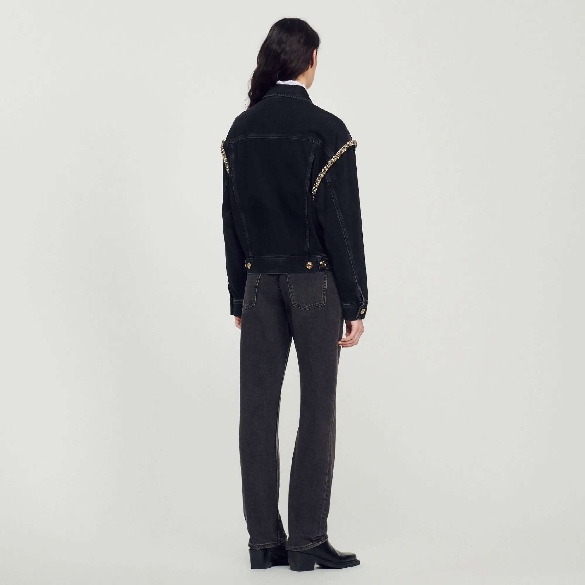 Giacca In Jeans Oversize Con Strass>Sandro Paris Cheap