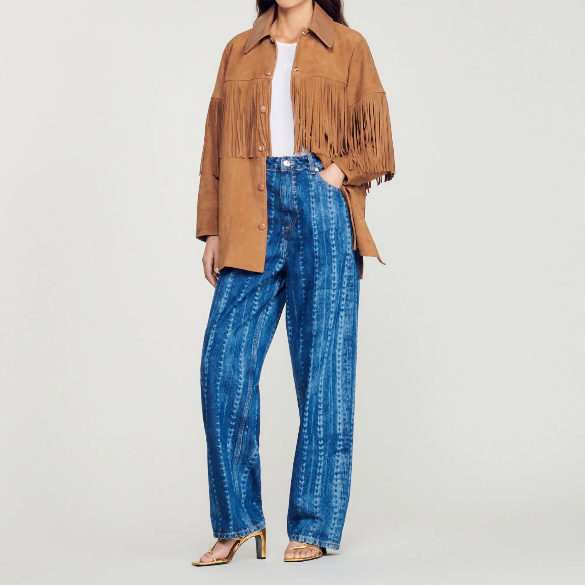 Giacca Lunga In Pelle Con Frange>Sandro Paris Clearance