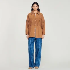 Giacca Lunga In Pelle Con Frange>Sandro Paris Clearance