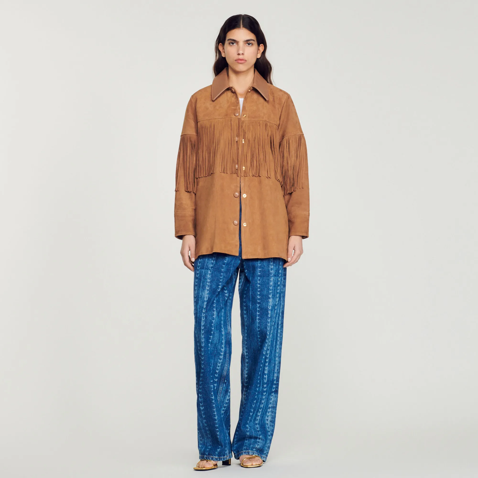 Giacca Lunga In Pelle Con Frange>Sandro Paris Clearance