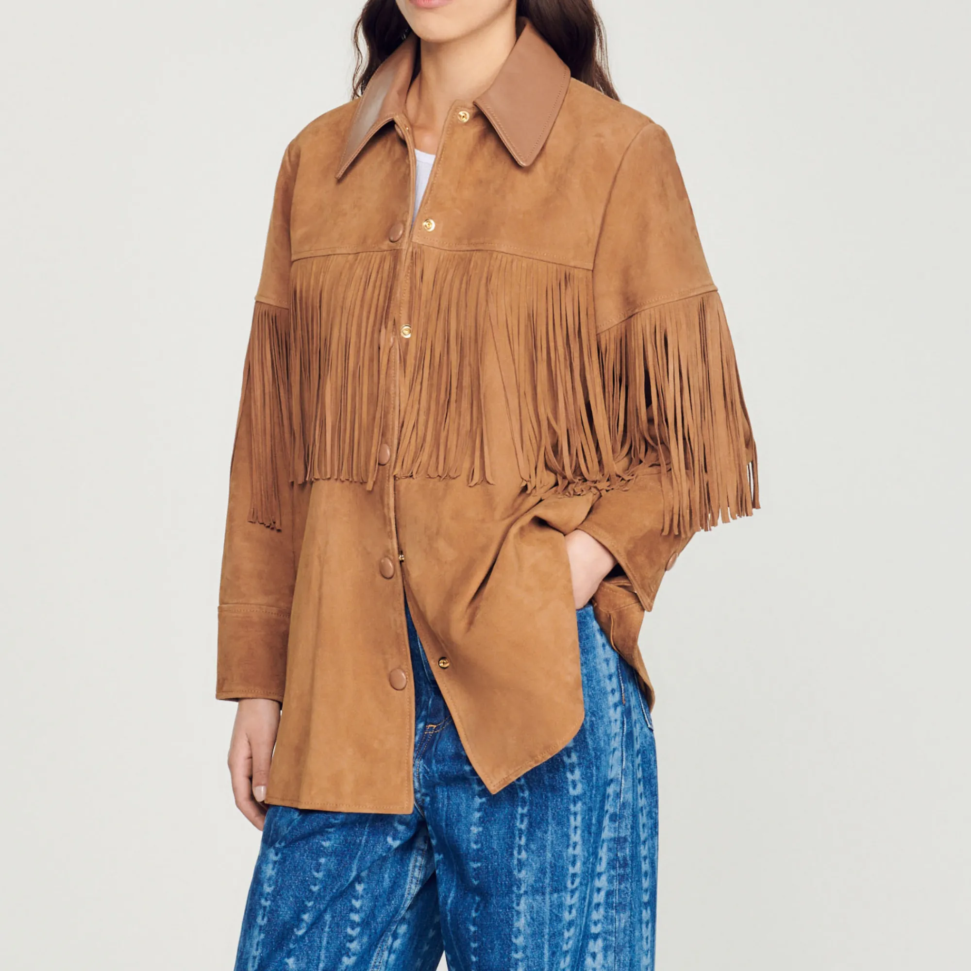 Giacca Lunga In Pelle Con Frange>Sandro Paris Clearance