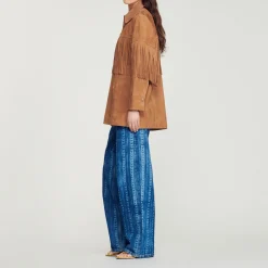 Giacca Lunga In Pelle Con Frange><noscript><img width=