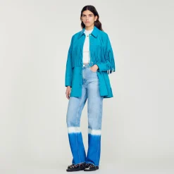 Giacca Lunga In Pelle Con Frange>Sandro Paris Shop