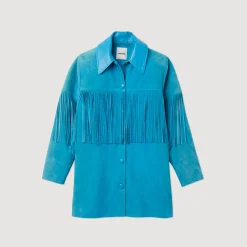 Giacca Lunga In Pelle Con Frange><noscript><img width=