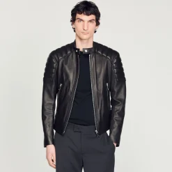 Giubbotto In Pelle Finiture Matelasse><noscript><img width=